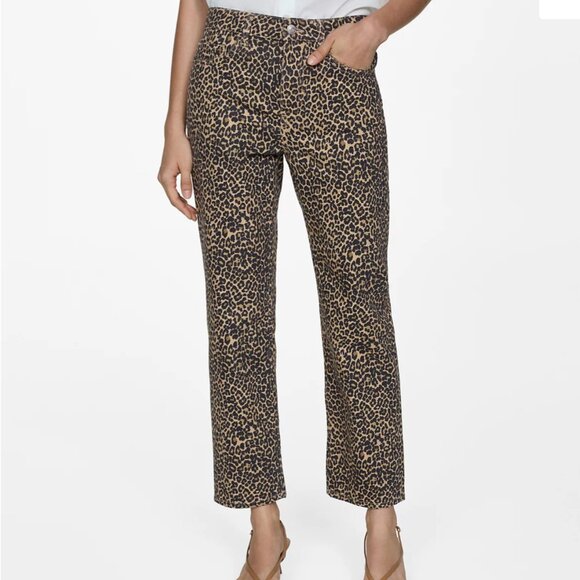 MANGO Leopard Print Straight Leg Jeans - Picture 1 of 6